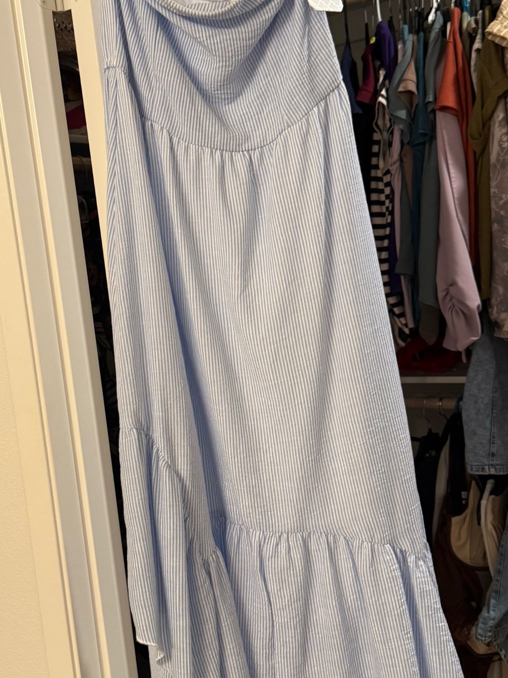 Altar'd State Light Blue & White Striped Maxi Dress